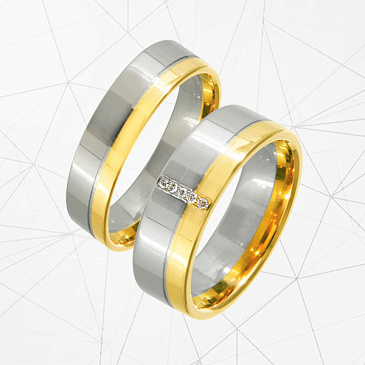 Парные обручальные кольца широкие из белого и желтого золота