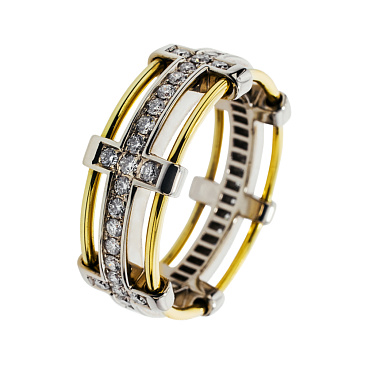 Эксклюзивное обручальное кольцо из белого и желтого золота с бриллиантами 921513Б