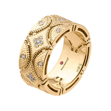 Кольцо широкое из желтого золота с бриллиантами 931723Б