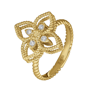 Кольцо из желтого золота в форме четырехлистника с бриллиантами 931803Б