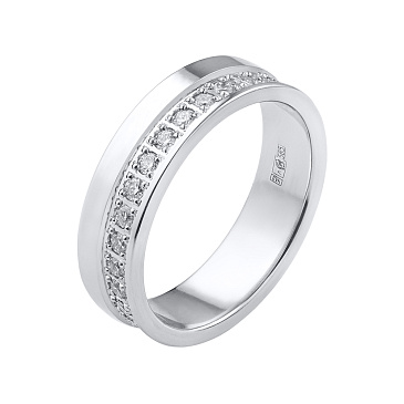 Обручальное кольцо-шайба из белого золота с бриллиантами по кругу 512-380-198