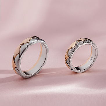 Парные обручальные кольца дизайнерские из комбинированного золота