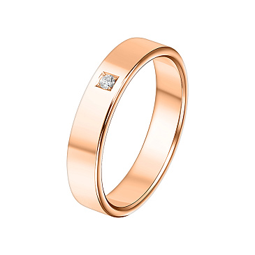 Обручальное кольцо из красного золота с бриллиантом 202-010-327