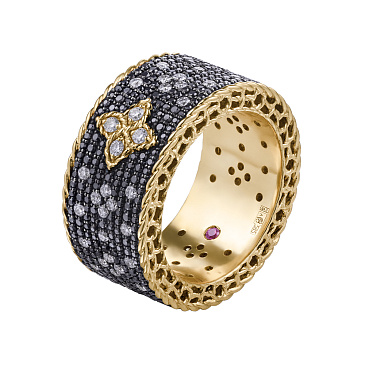 Эксклюзивное кольцо из желтого золота с черными бриллиантами 931756Б